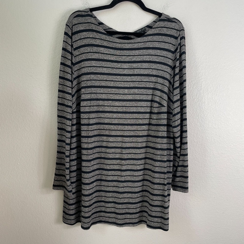 J Jill Wearever Collection Womens Plus 2X Striped Long Sleeve Tunic Top Stretch
